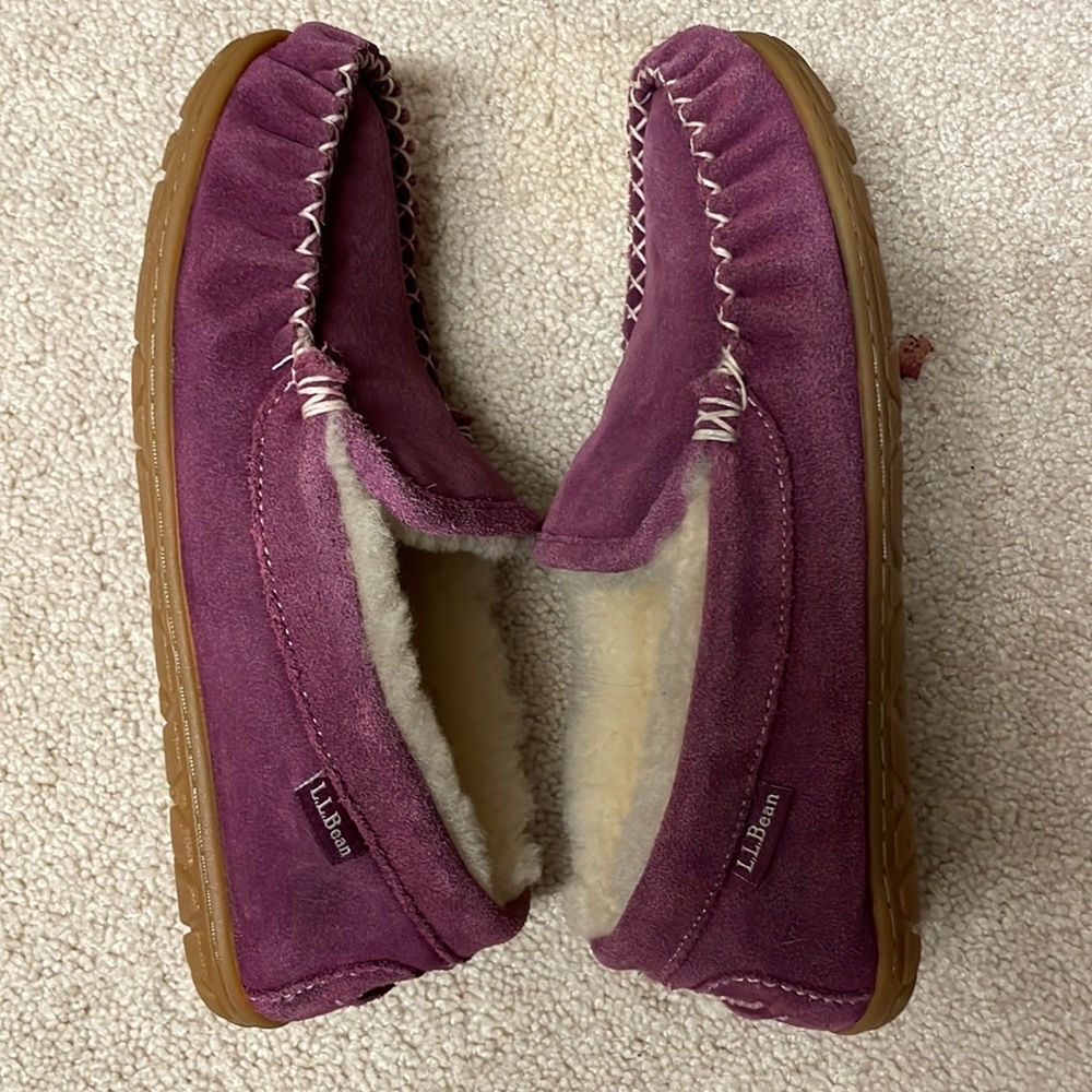 L.L. Bean lamb fur pink suede slippers